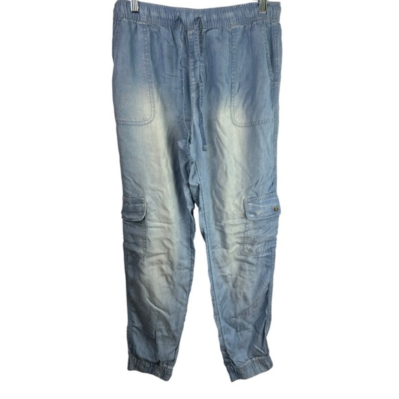 C&C California Pants - C&C California Light Blue Tencel Cargo Joggers, Elastic Waist, Casual Pants M